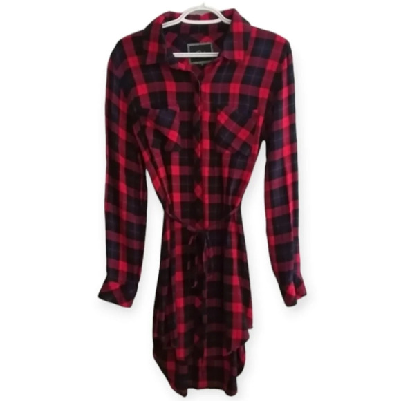 Rails Nadine Red Navy Plaid Shirt Dress Button  Flannel with Waist Tie Medium - Picture 16 of 16